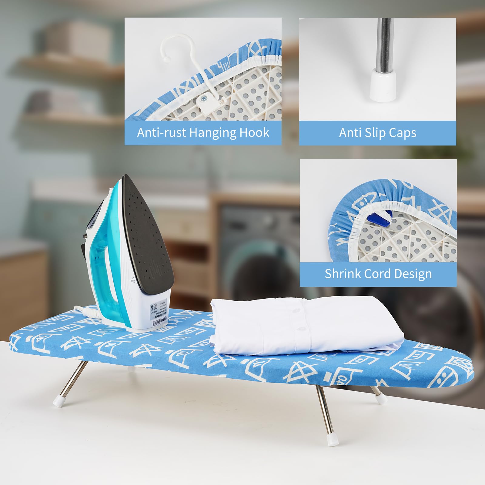 Slieton Tabletop Ironing Board 12"x29" – Portable Folding Ironing Board with Thick Felt Padding, Heat-Resistant Cover, Stainless Steel Legs, Compact & Space-Saving Design