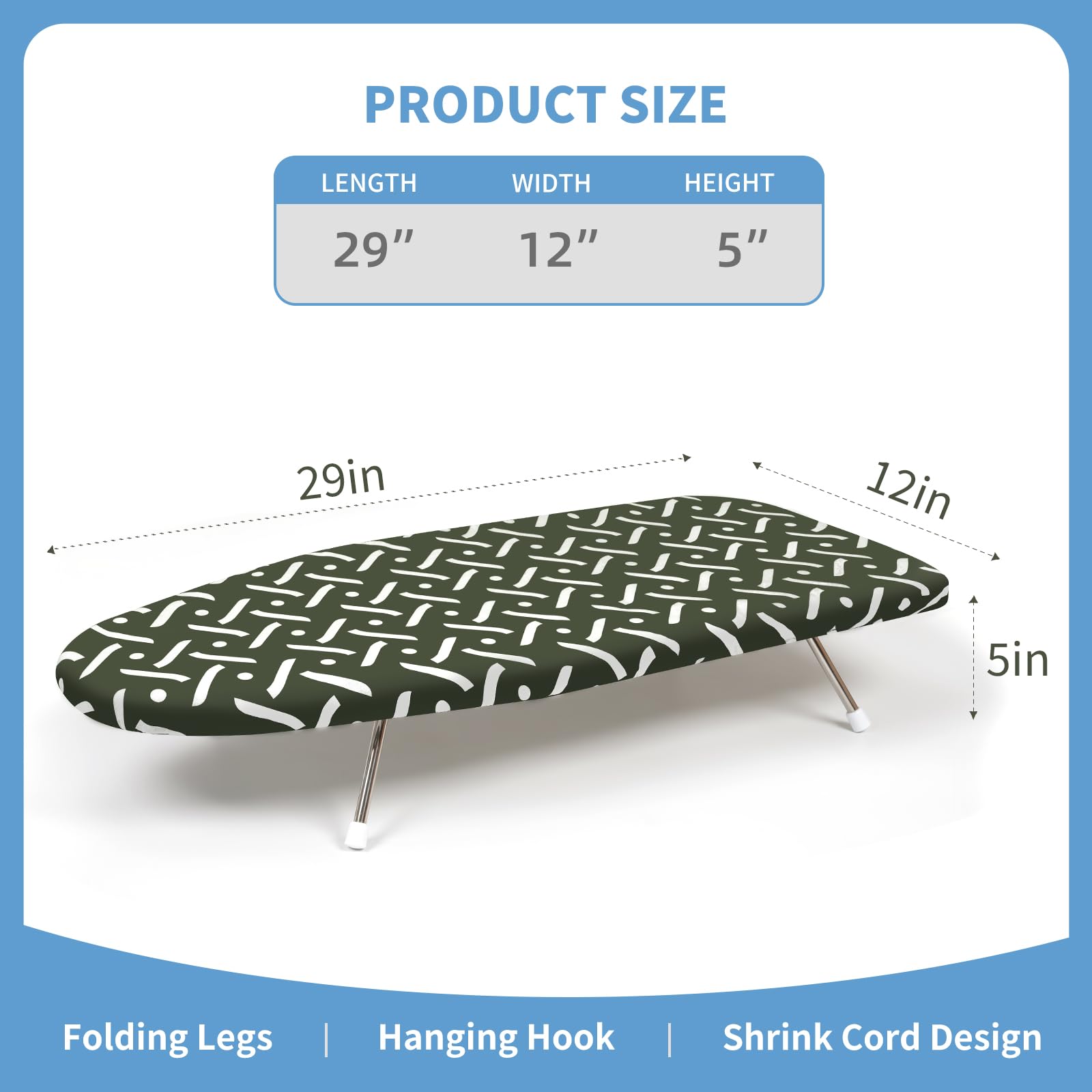 Slieton Tabletop Ironing Board 12"x29" – Portable Folding Ironing Board with Thick Felt Padding, Heat-Resistant Cover, Stainless Steel Legs, Compact & Space-Saving Design