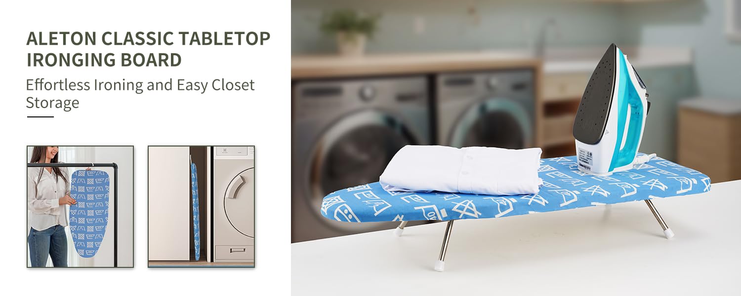 Slieton Tabletop Ironing Board 12"x29" – Portable Folding Ironing Board with Thick Felt Padding, Heat-Resistant Cover, Stainless Steel Legs, Compact & Space-Saving Design