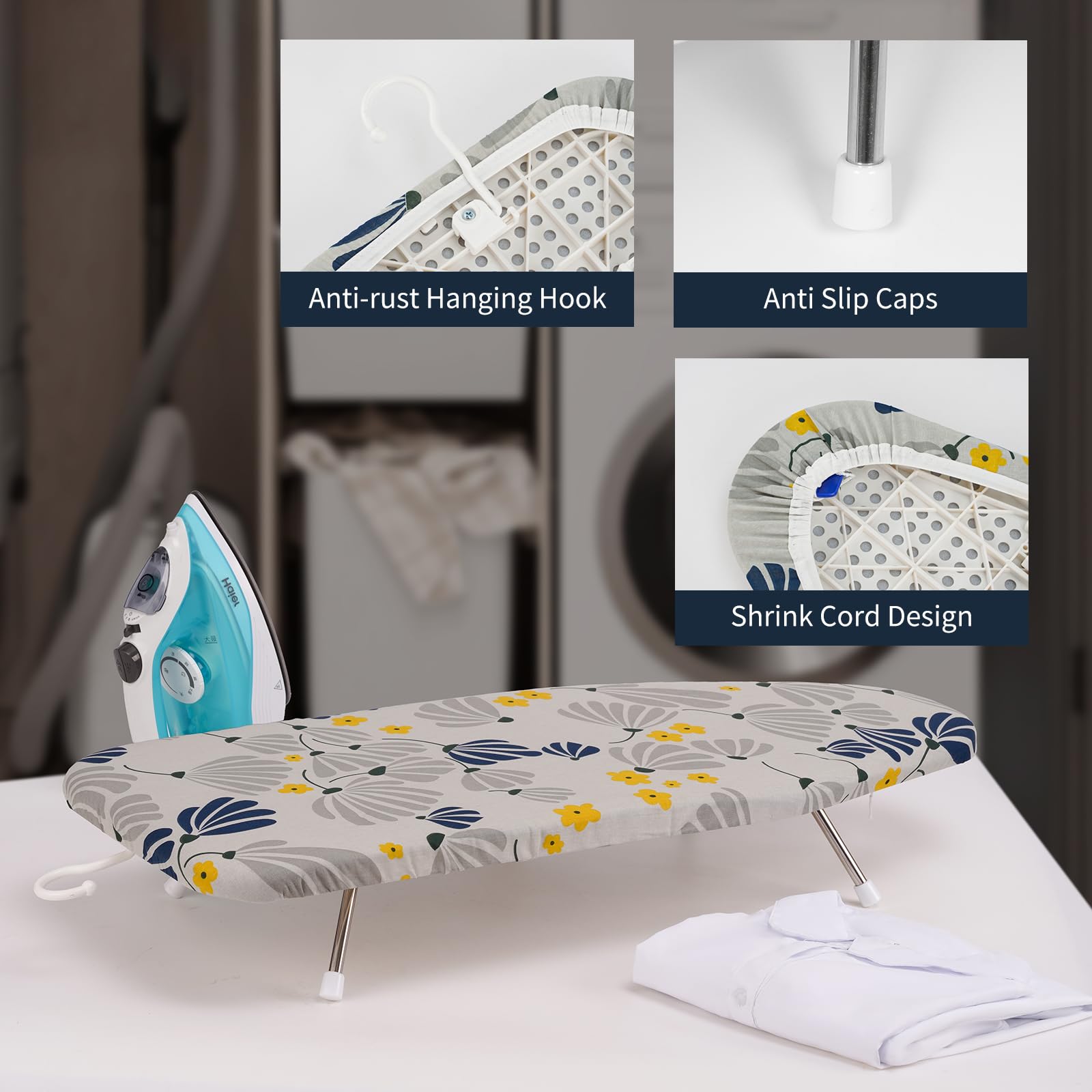 Slieton Tabletop Ironing Board 12"x29" – Portable Folding Ironing Board with Thick Felt Padding, Heat-Resistant Cover, Stainless Steel Legs, Compact & Space-Saving Design