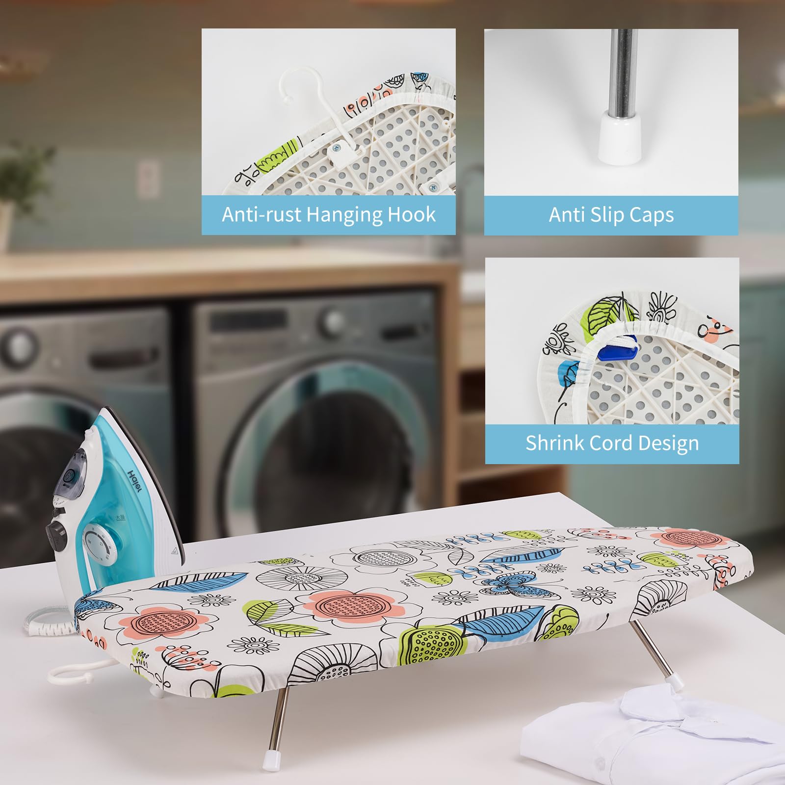 Slieton Tabletop Ironing Board 12"x29" – Portable Folding Ironing Board with Thick Felt Padding, Heat-Resistant Cover, Stainless Steel Legs, Compact & Space-Saving Design