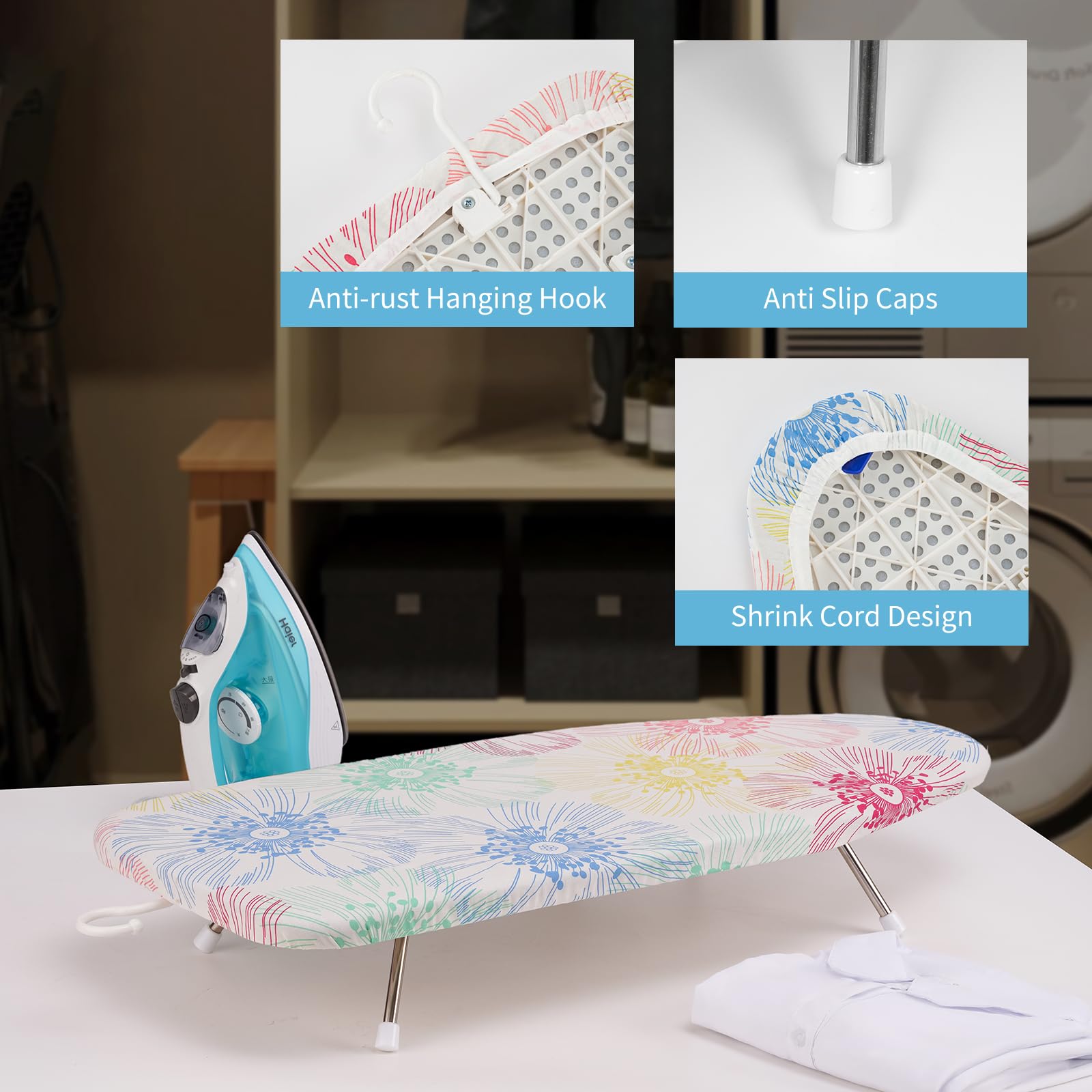 Slieton Tabletop Ironing Board 12"x29" – Portable Folding Ironing Board with Thick Felt Padding, Heat-Resistant Cover, Stainless Steel Legs, Compact & Space-Saving Design