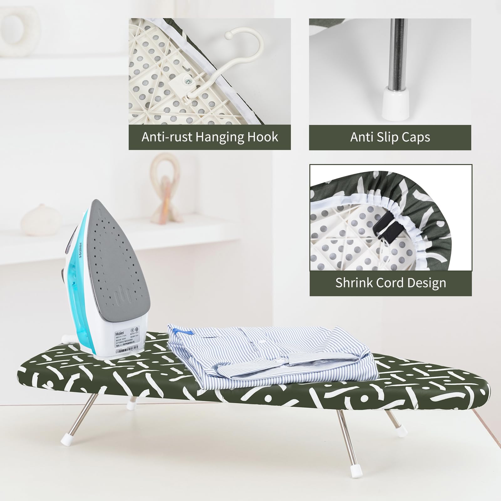 Slieton Tabletop Ironing Board 12"x29" – Portable Folding Ironing Board with Thick Felt Padding, Heat-Resistant Cover, Stainless Steel Legs, Compact & Space-Saving Design