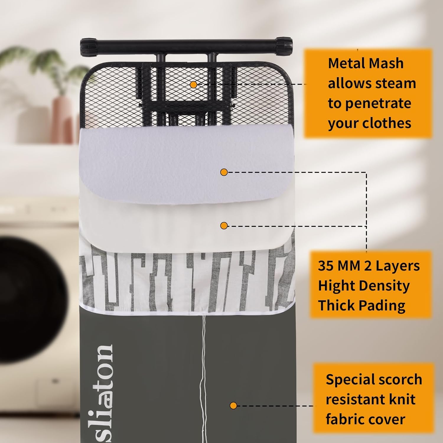 SLIETON Extra Large Ironing Board with Hang Rail and Iron Rest 64" L x 20" W x 38" H