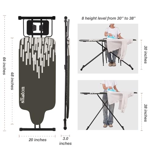SLIETON Extra Large Ironing Board with Hang Rail and Iron Rest 64" L x 20" W x 38" H