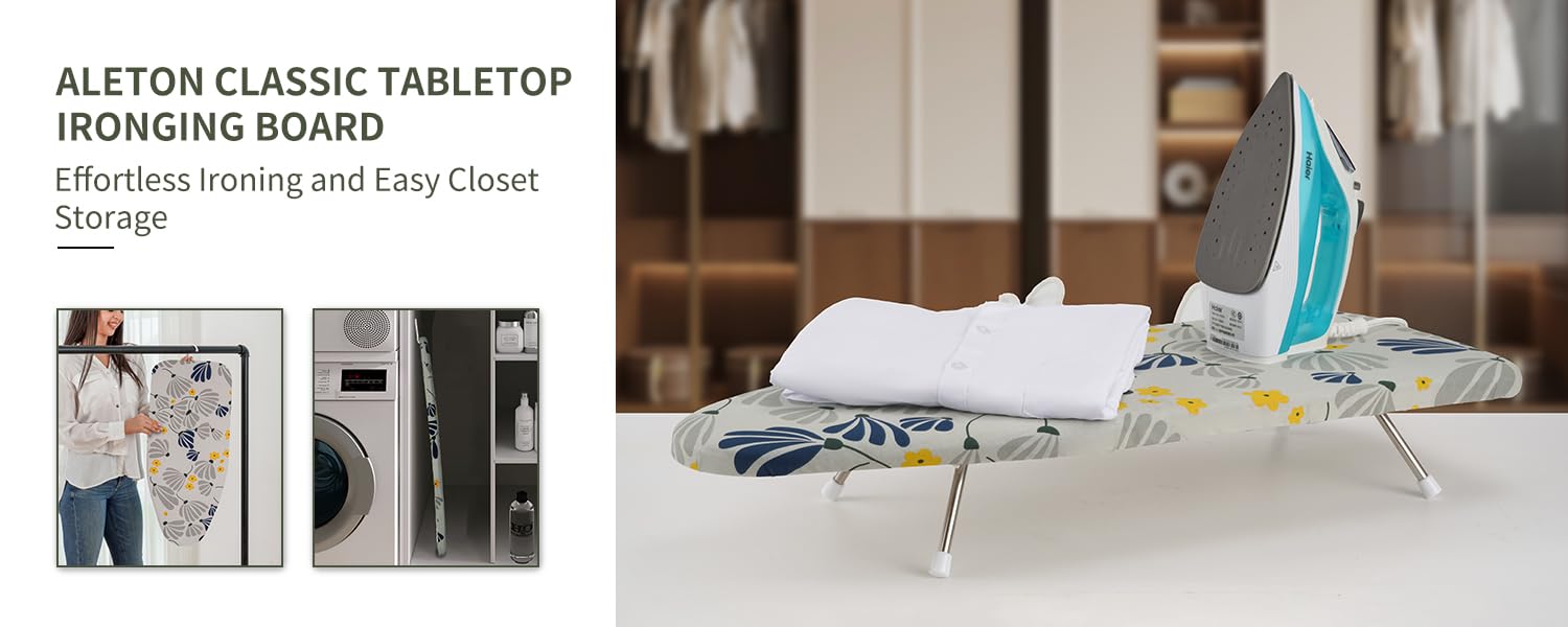 Slieton Tabletop Ironing Board 12"x29" – Portable Folding Ironing Board with Thick Felt Padding, Heat-Resistant Cover, Stainless Steel Legs, Compact & Space-Saving Design
