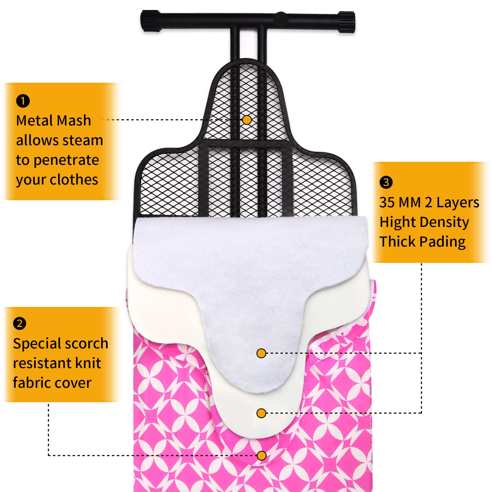 SLIETON Extra Large Ironing Board with Hang Rail and Iron Rest 64" L x 20" W x 38" H