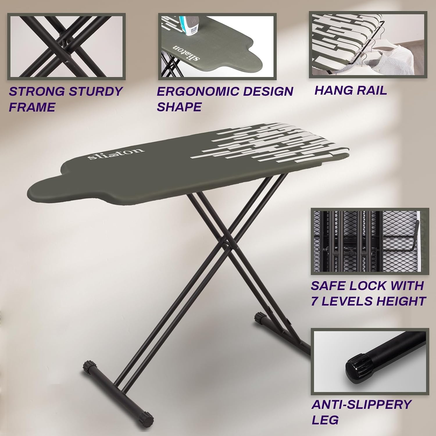 SLIETON Extra Large Ironing Board with Hang Rail and Iron Rest 64" L x 20" W x 38" H