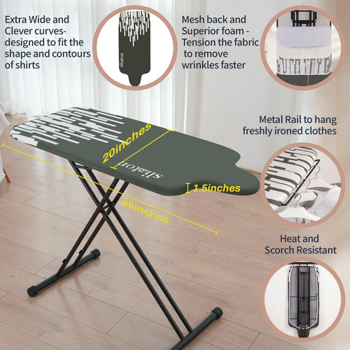 SLIETON Extra Large Ironing Board with Hang Rail and Iron Rest 64" L x 20" W x 38" H