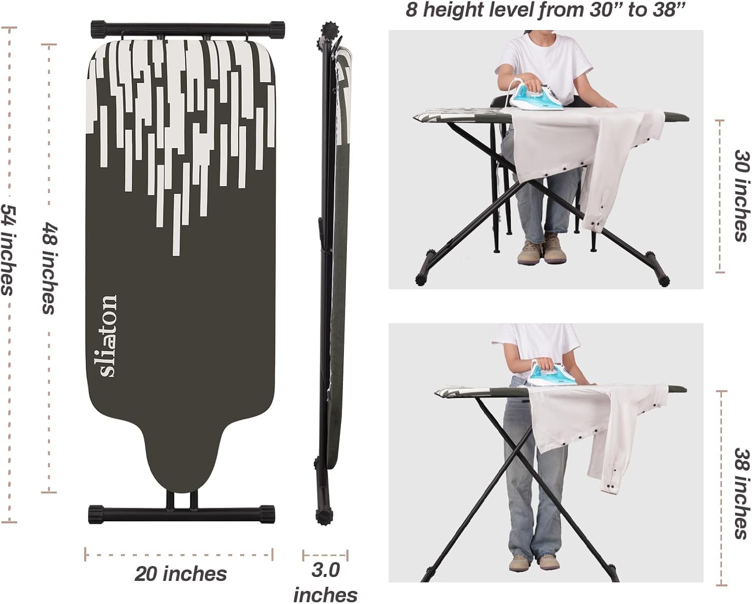 SLIETON Extra Large Ironing Board with Hang Rail and Iron Rest 64" L x 20" W x 38" H
